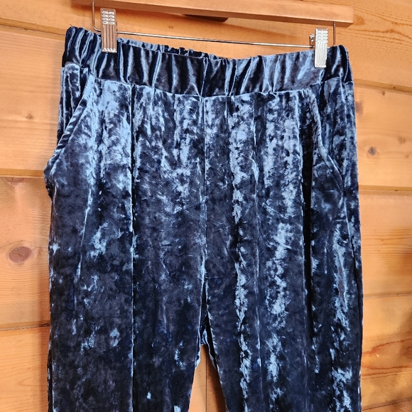Ecote Anthro Blue Velvet Harem Pull On Jogger Pants Stretch High Waist Crop Sz S - Picture 2 of 11